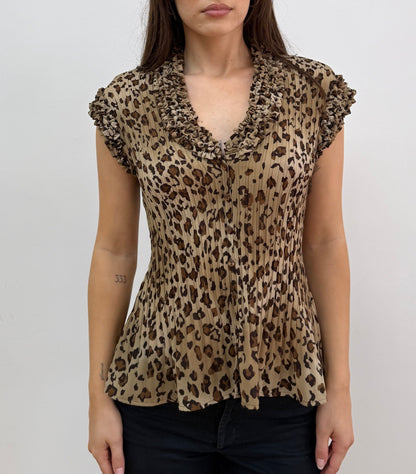 Ruffle Neck Cheetah Top