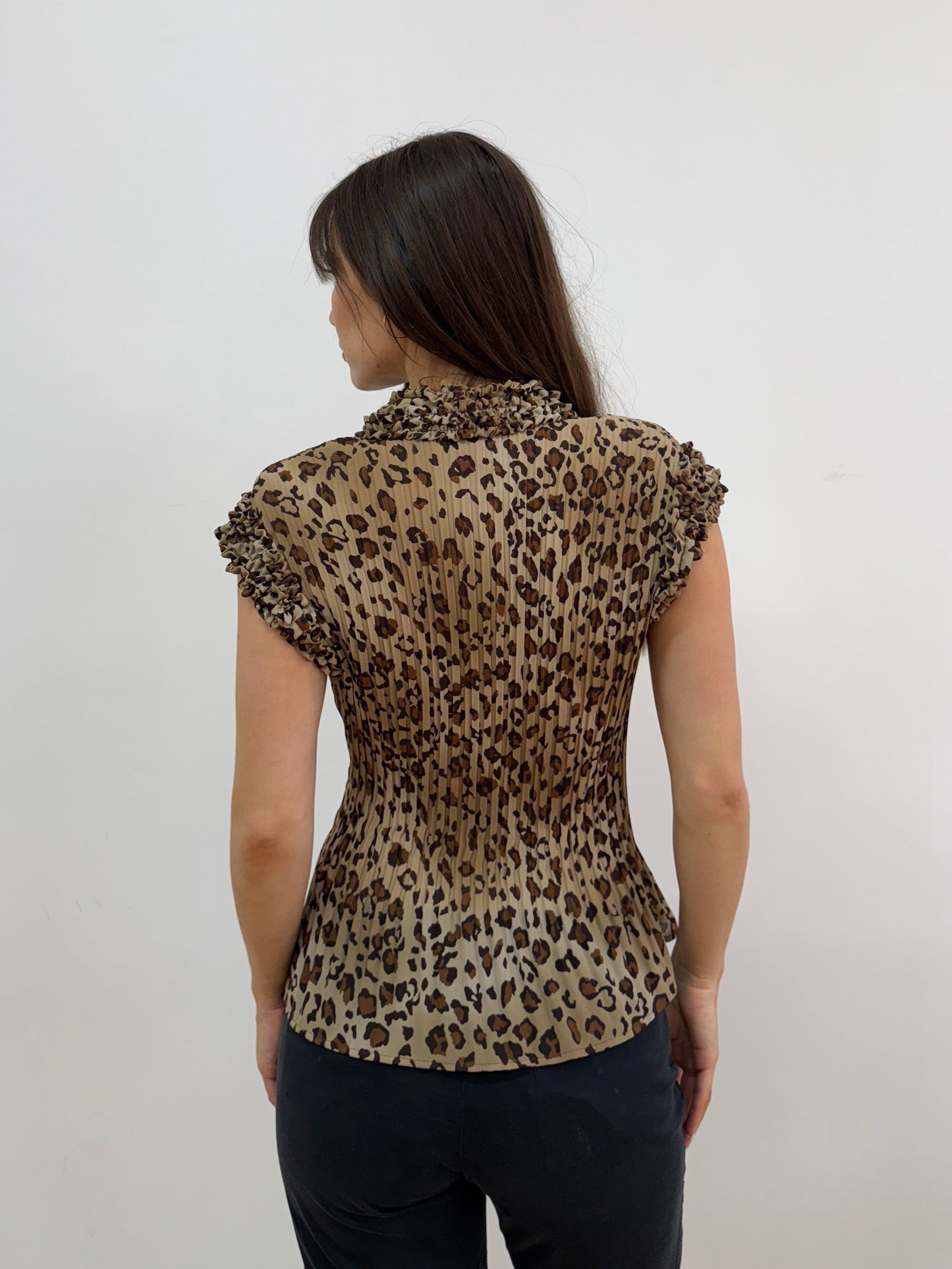 Ruffle Neck Cheetah Top