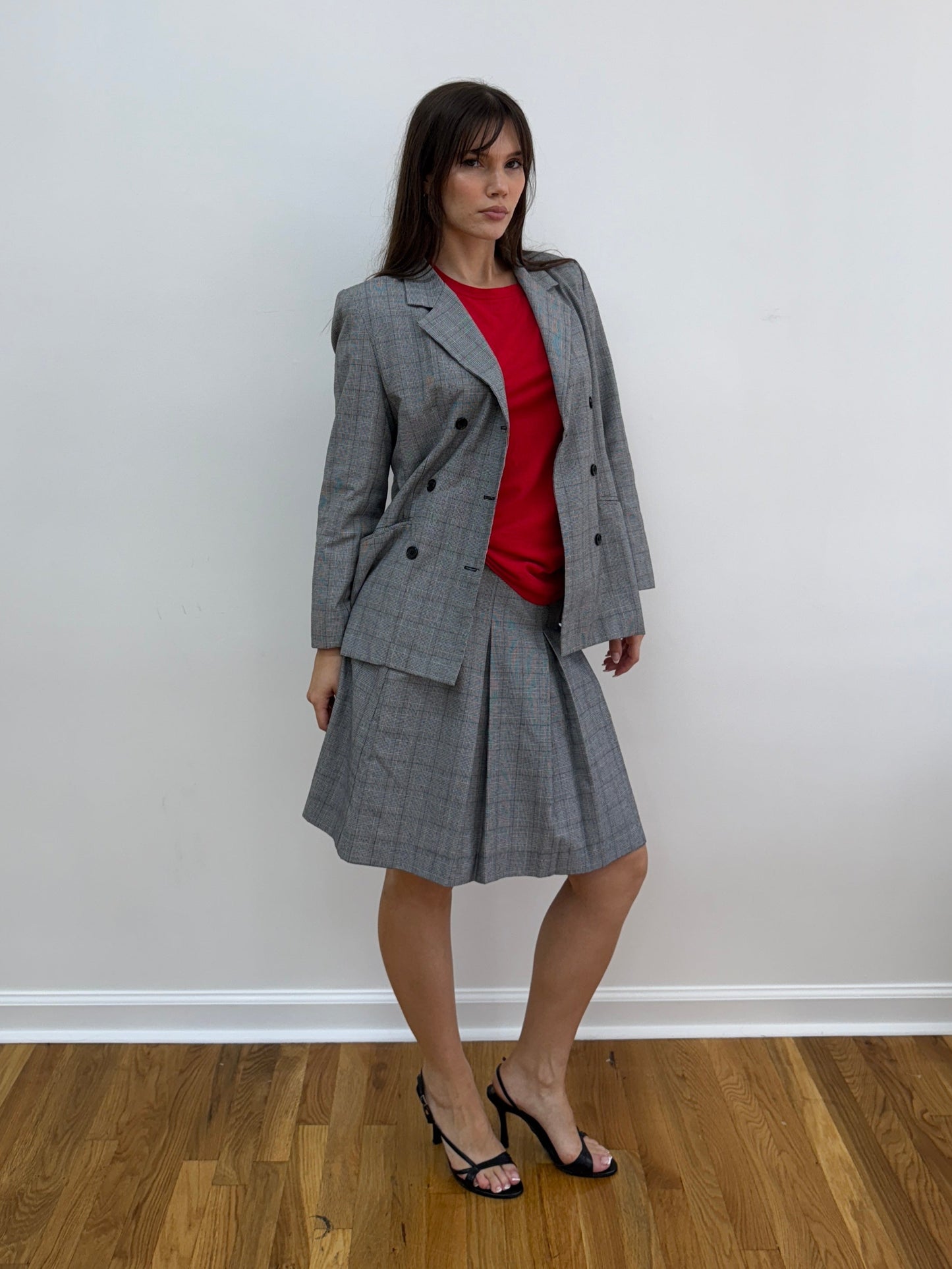 Gray Striped Blazer and Skirt Set
