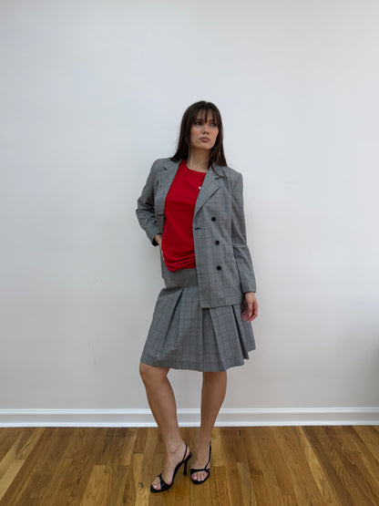 Gray Striped Blazer and Skirt Set