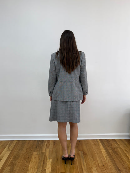 Gray Striped Blazer and Skirt Set