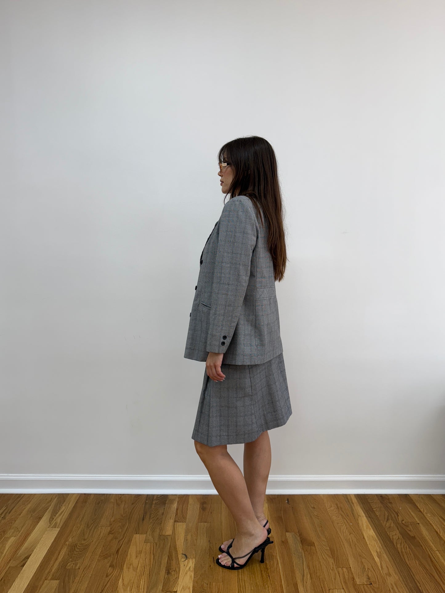 Gray Striped Blazer and Skirt Set