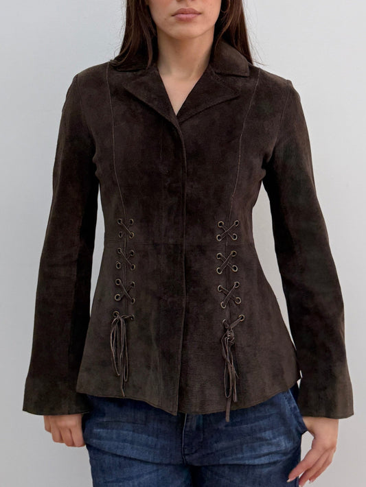 Brown Western Tie Up Jacket