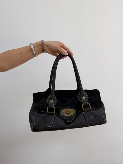 Leather Shoulder Bag w/ Cowhide Front Flap