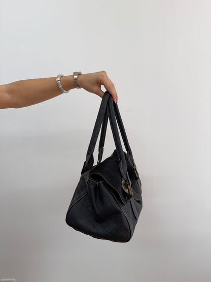 Leather Shoulder Bag w/ Cowhide Front Flap