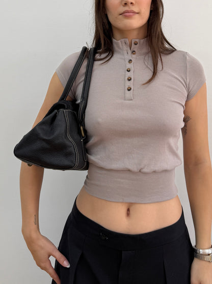 Leather Shoulder Bag w/ Cowhide Front Flap
