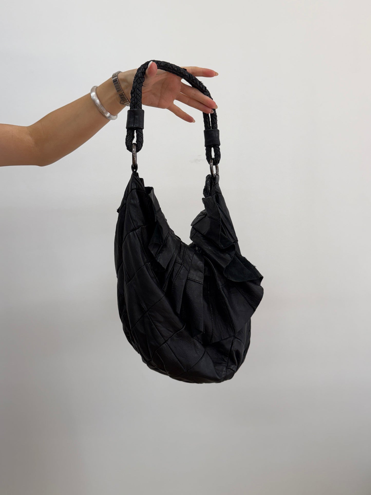 Faux Leather Bag w/ Ruffle Flap