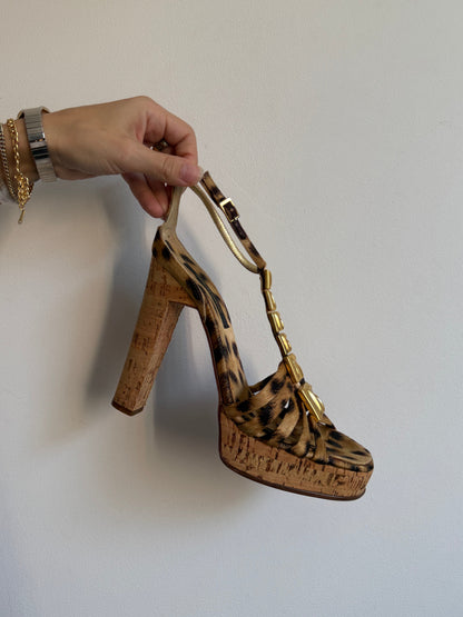 Roberto Cavalli Leopard Gold Stone Heels IT 36