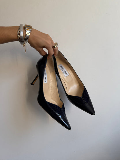 Jimmy Choo Navy Blue Duo Textured Heels IT 38
