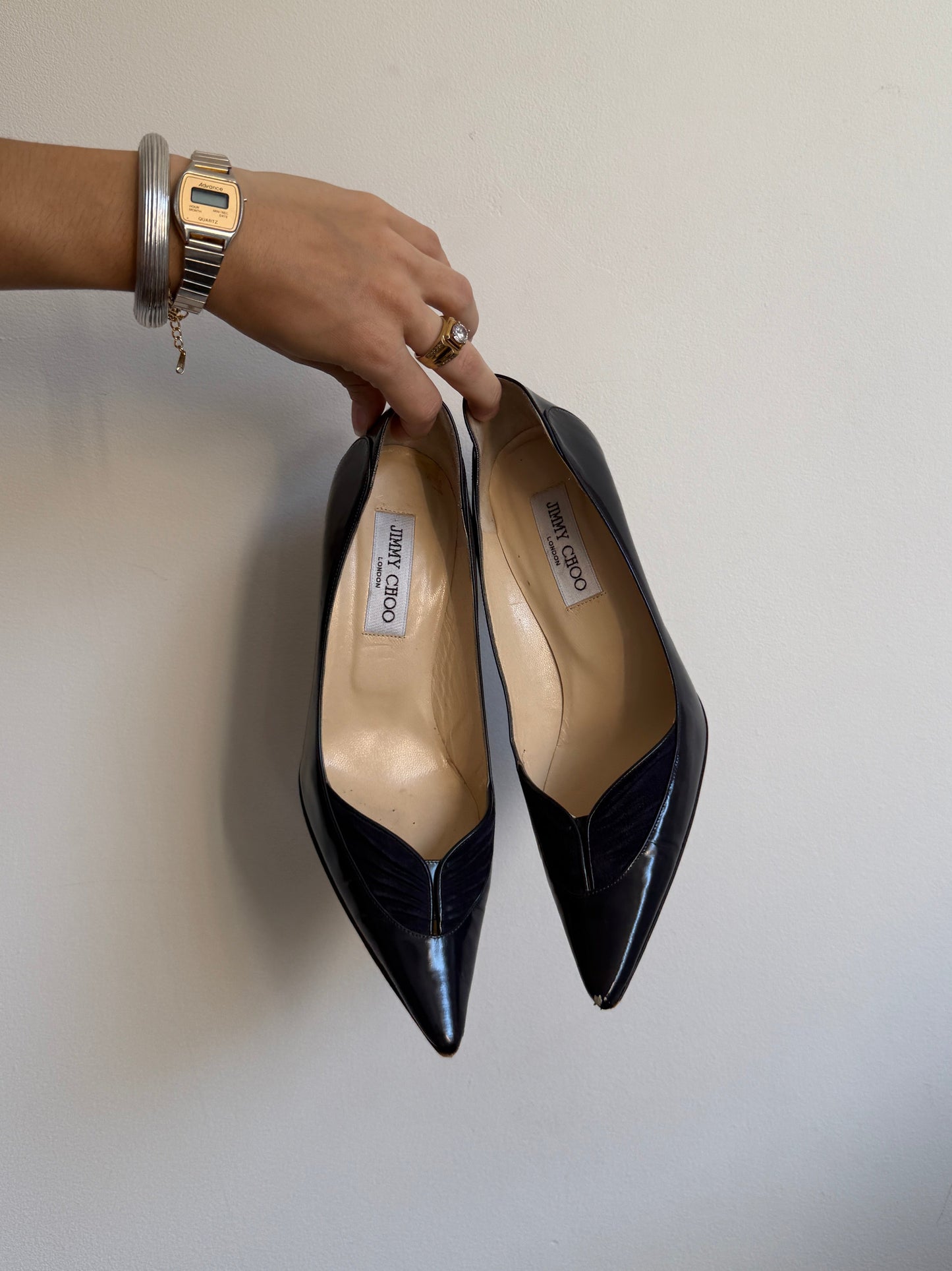 Jimmy Choo Navy Blue Duo Textured Heels IT 38
