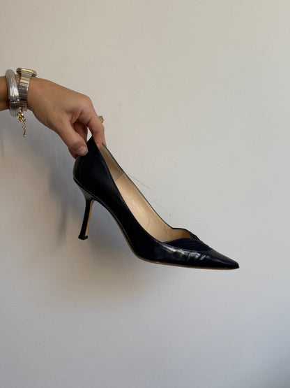 Jimmy Choo Navy Blue Duo Textured Heels IT 38