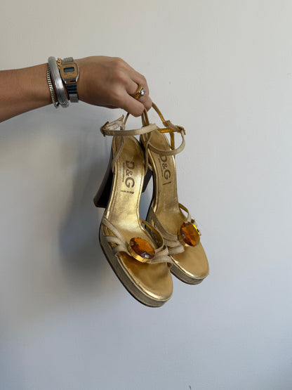 Dolce and Gabbana Orange Stone Heels IT 37