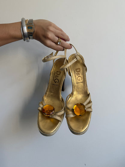 Dolce and Gabbana Orange Stone Heels IT 37