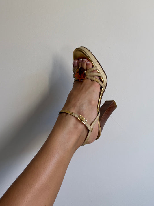 Dolce and Gabbana Orange Stone Heels IT 37