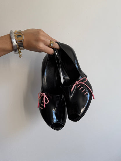 Gucci Black Heels with Pink Ribbon IT 36.5