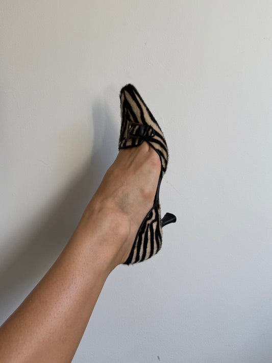 Stuart Weitzman Zebra Pony Hair Kitten Heel 5.5/6