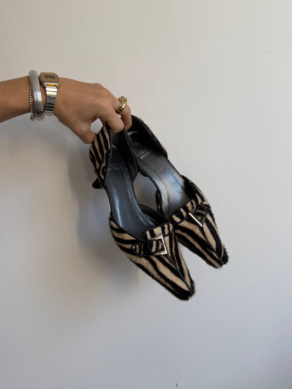 Stuart Weitzman Zebra Pony Hair Kitten Heel 5.5/6