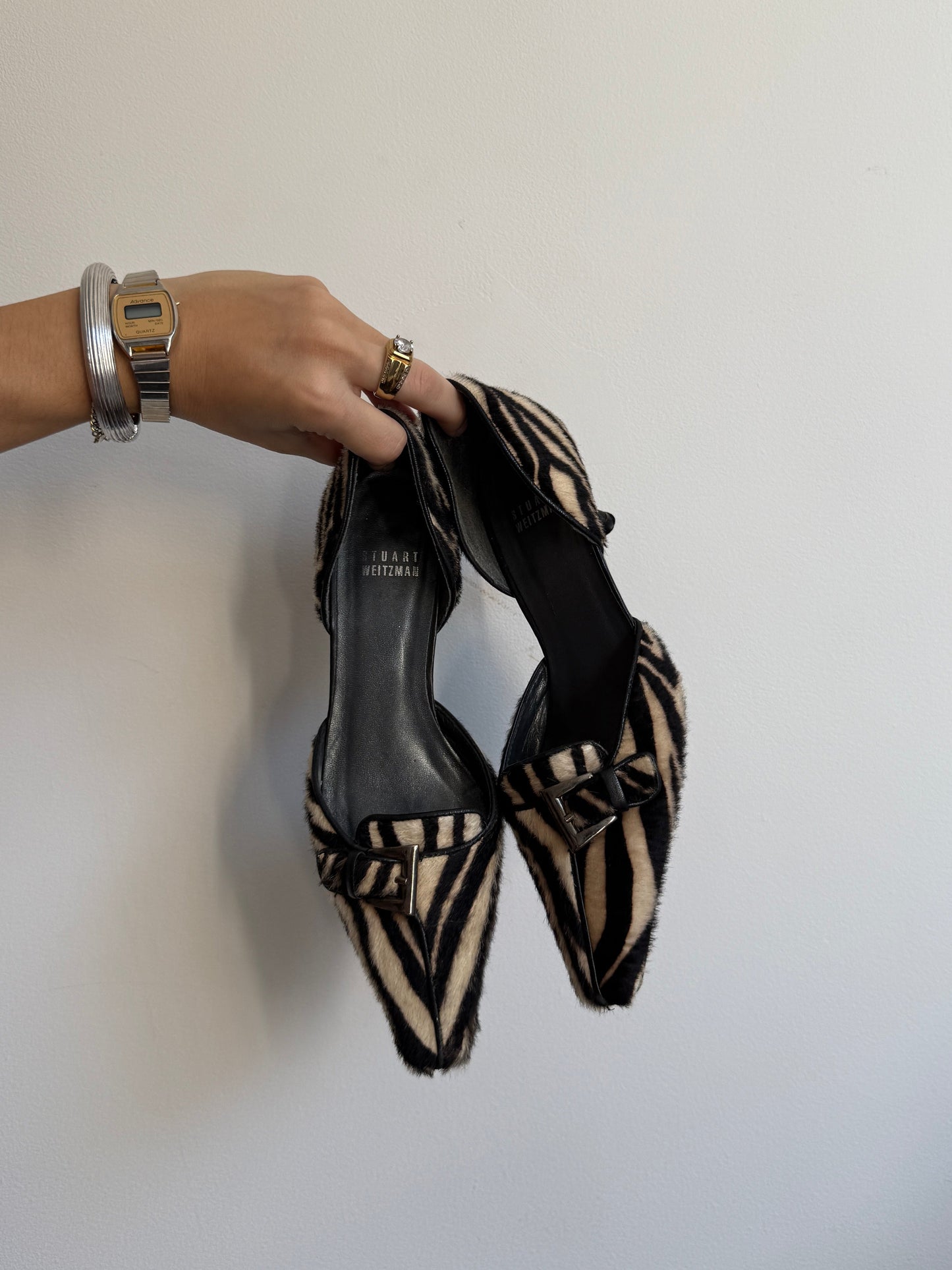 Stuart Weitzman Zebra Pony Hair Kitten Heel 5.5/6