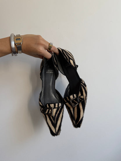 Stuart Weitzman Zebra Pony Hair Kitten Heel 5.5/6