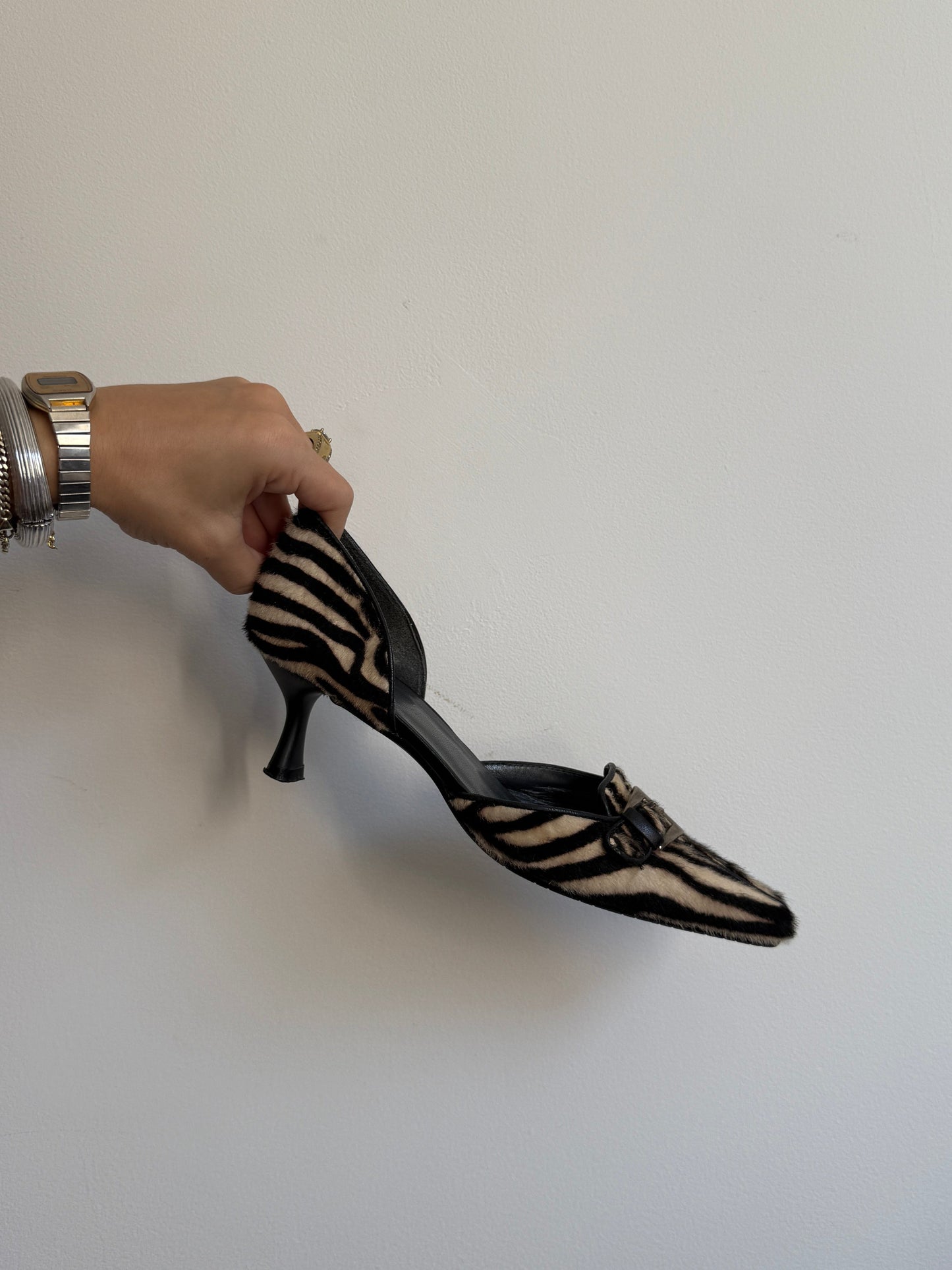 Stuart Weitzman Zebra Pony Hair Kitten Heel 5.5/6