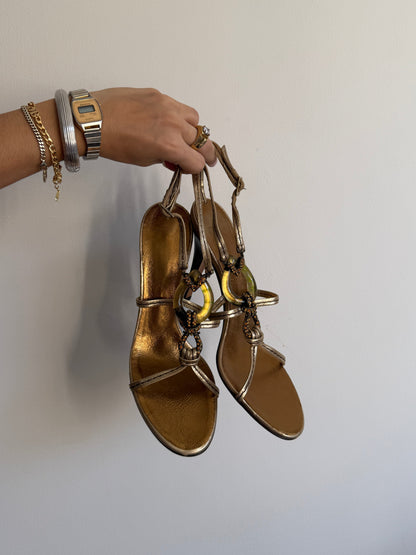 Guiseppe Zanotti Green Stone Bronze Heels IT 38