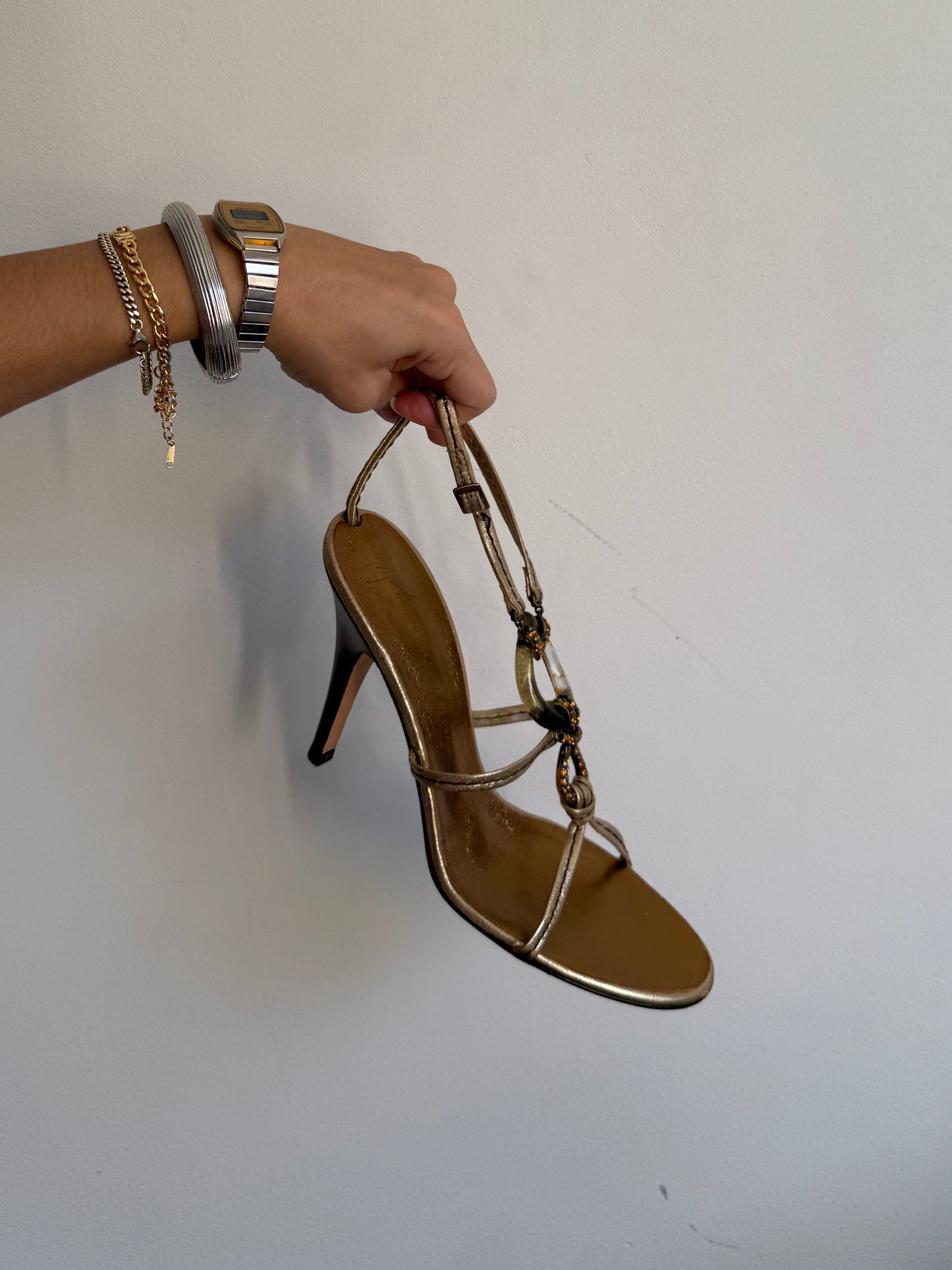 Guiseppe Zanotti Green Stone Bronze Heels IT 38