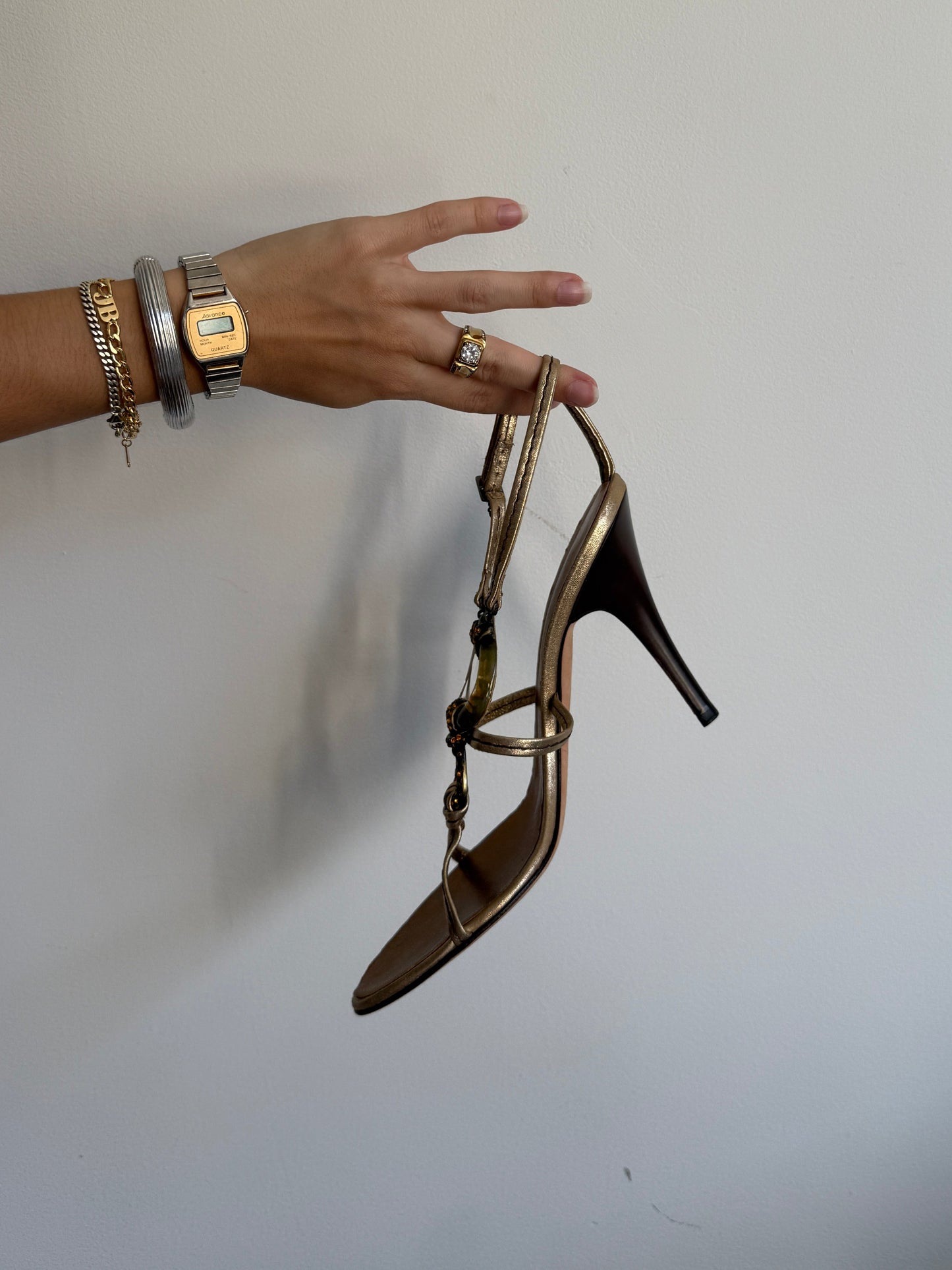 Guiseppe Zanotti Green Stone Bronze Heels IT 38