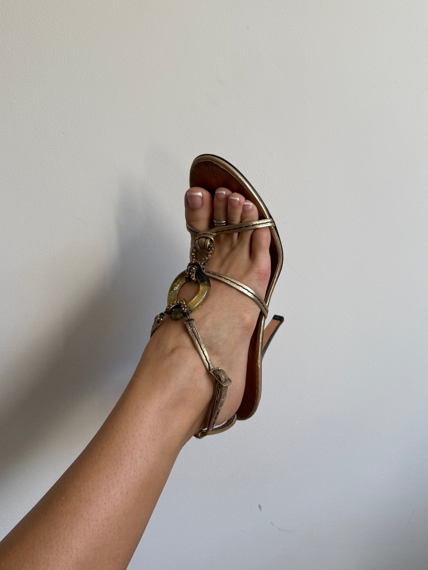 Guiseppe Zanotti Green Stone Bronze Heels IT 38