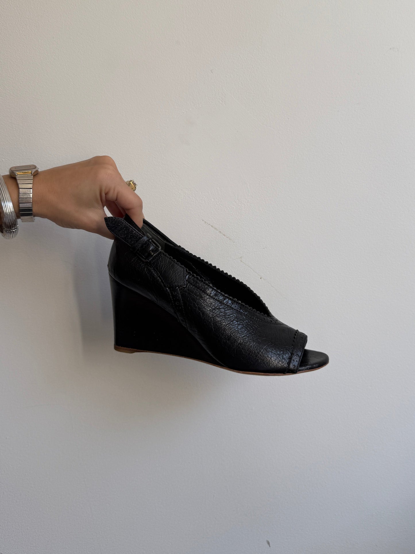 Balenciaga Black Leather Wedges IT 36