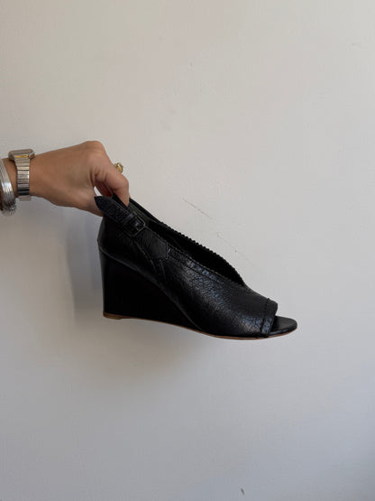 Balenciaga Black Leather Wedges IT 36