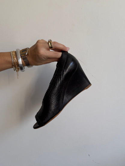 Balenciaga Black Leather Wedges IT 36