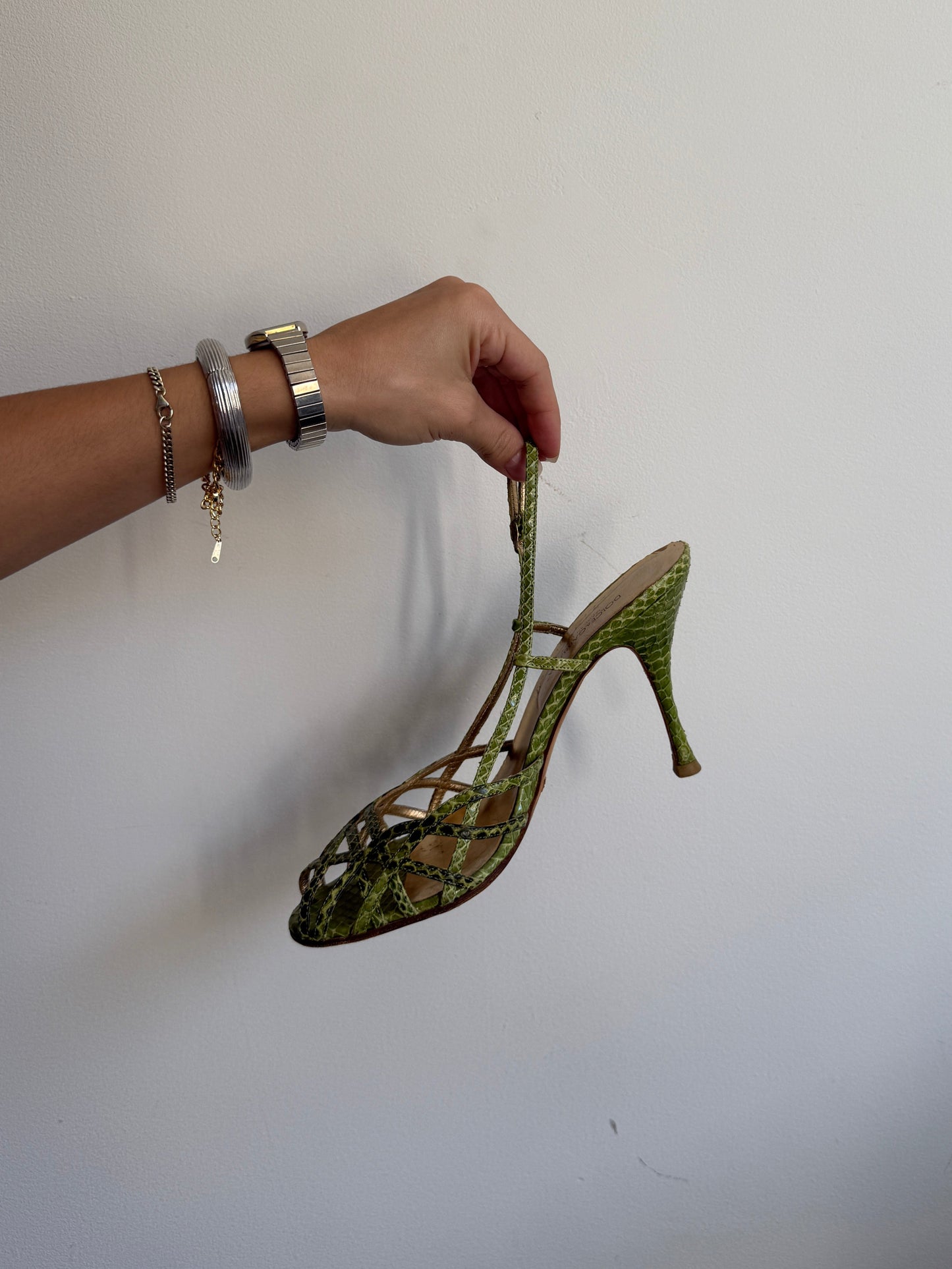 Dolce and Gabbana Green Strappy Snakeskin Heels IT 38/39