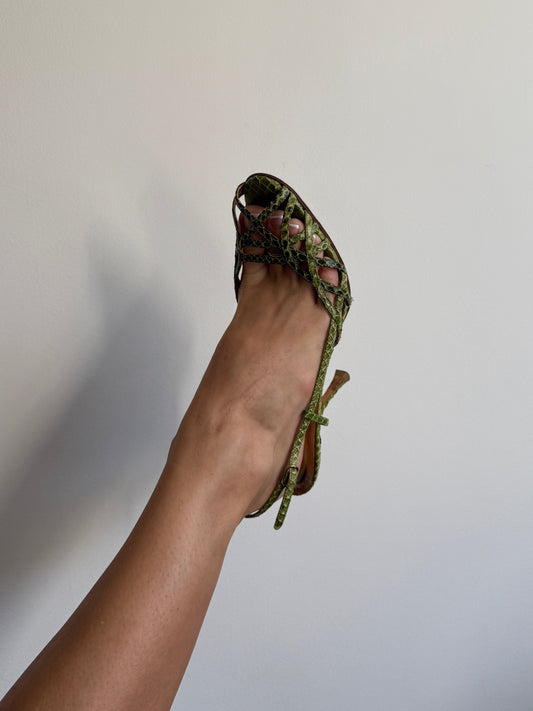 Dolce and Gabbana Green Strappy Snakeskin Heels IT 38/39