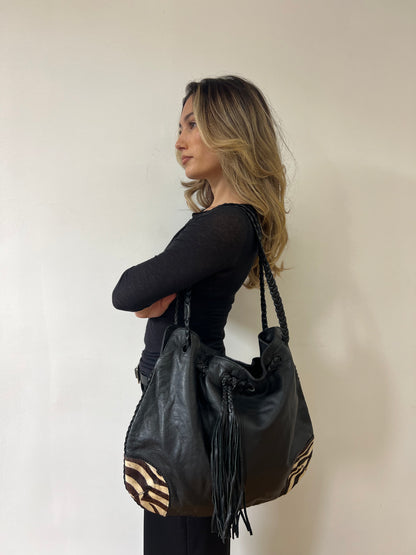 Zebra Tote Bag with Fringe Detail