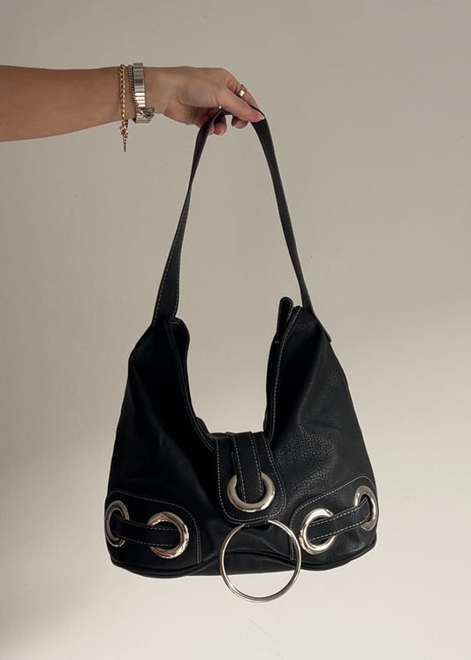 Hobo Shoulder Bag with Metal Hardware