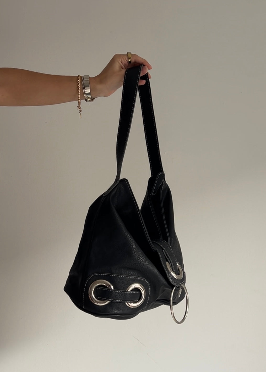 Hobo Shoulder Bag with Metal Hardware