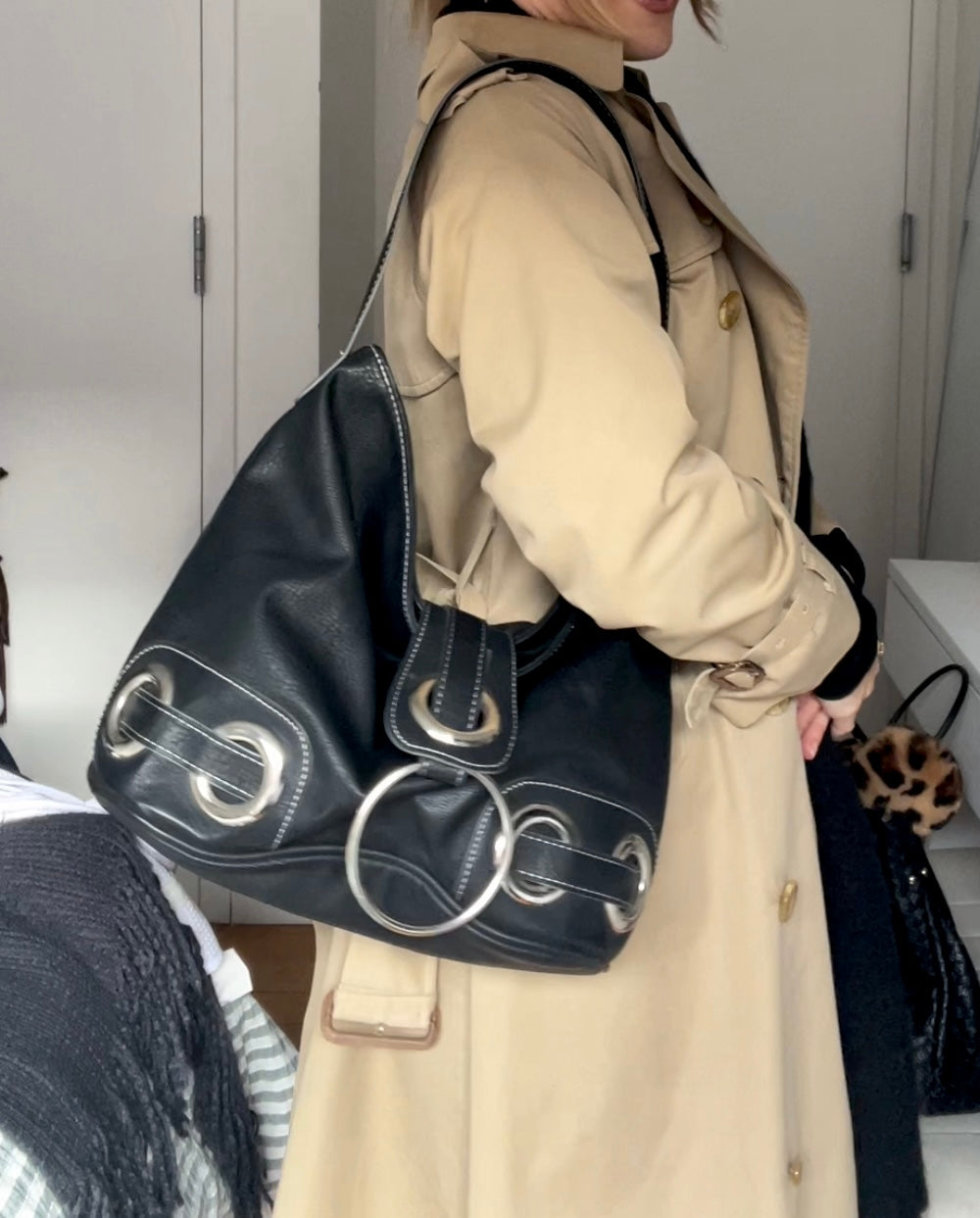 Hobo Shoulder Bag with Metal Hardware