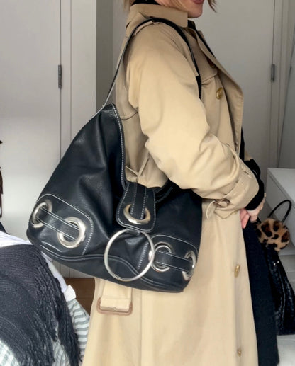 Hobo Shoulder Bag with Metal Hardware