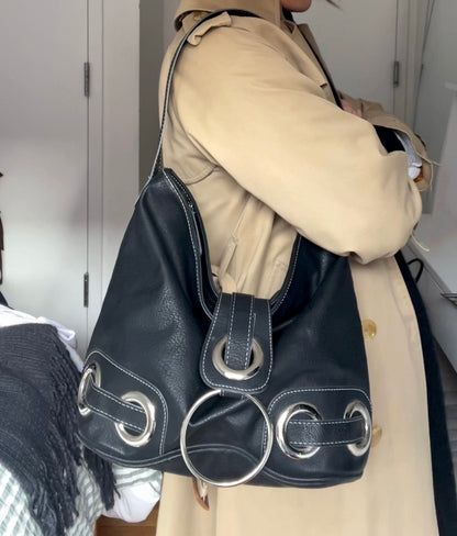 Hobo Shoulder Bag with Metal Hardware