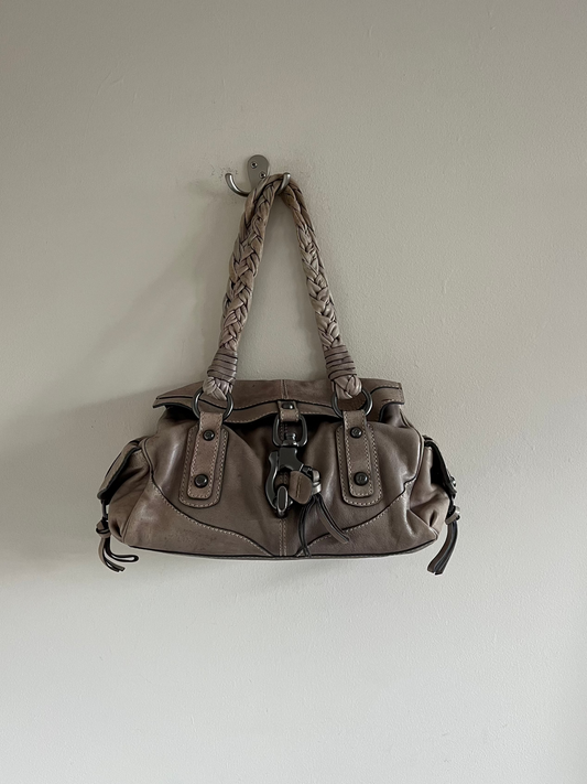 Greige Braided Strap Shoulder Bag