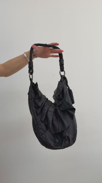 Faux Leather Bag w/ Ruffle Flap