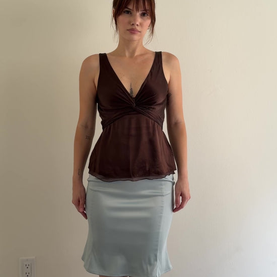 video fo outfit with skirt and brown blouse