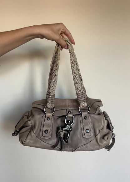 Greige Braided Strap Shoulder Bag