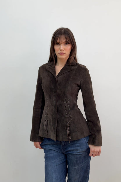 Brown Western Tie Up Jacket