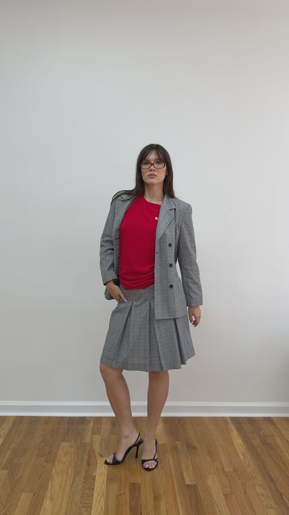 Gray Striped Blazer and Skirt Set
