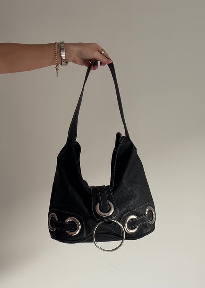 Hobo Shoulder Bag with Metal Hardware