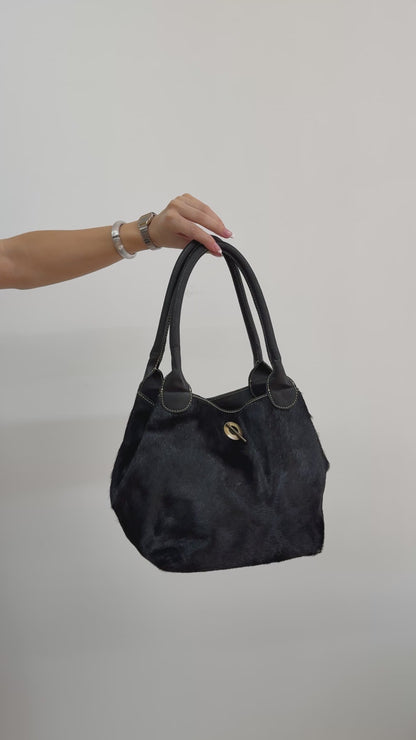 Black Cowhide Bucket Bag
