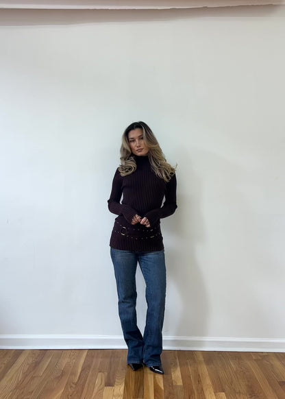Brown Belted Longsleeve Turtleneck