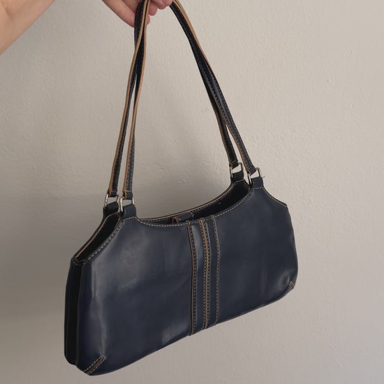 video of navy mini shoulder bag
