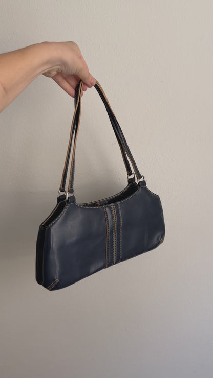 video of navy mini shoulder bag